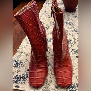Sam Edelman Red croc embossed leather boots. Size 8.5